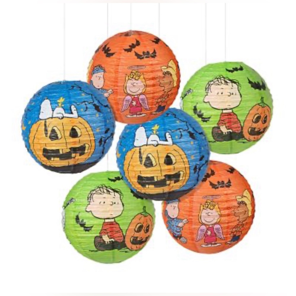 🏮 12" Peanuts® Halloween Hanging Paper Lanterns, qty 6, NWT